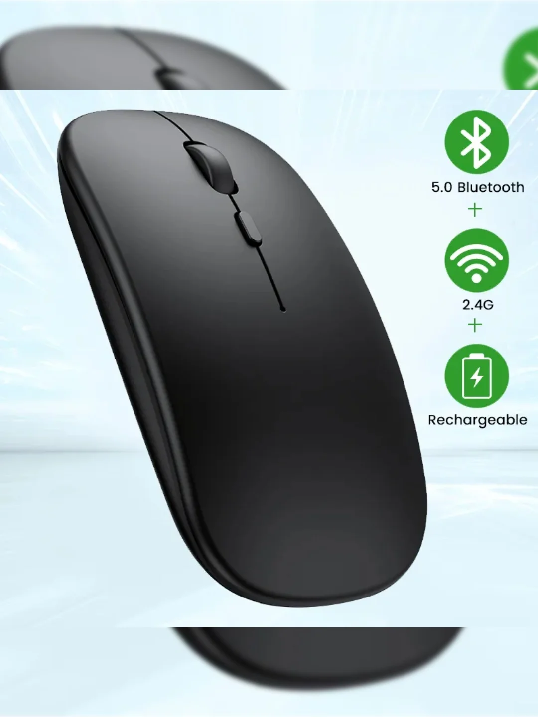 Черный бесшумная, аккумуляторная, беспроводная мышка с bluetooth, 2.4G и Soft-touch покрытием