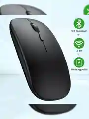 Черный бесшумная, аккумуляторная, беспроводная мышка с bluetooth, 2.4G и Soft-touch покрытием