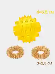 Желтый массажёр для рук и ног, пальцев, су-джок, шарик  d = 3,5 см, 2 кольца- пружинки