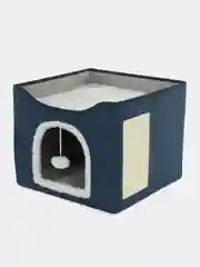 Синий домик для кошки с лежанкой и когтеточкой