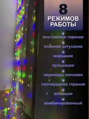 Разноцветный гирлянда на шторы 3х3 с экранированием