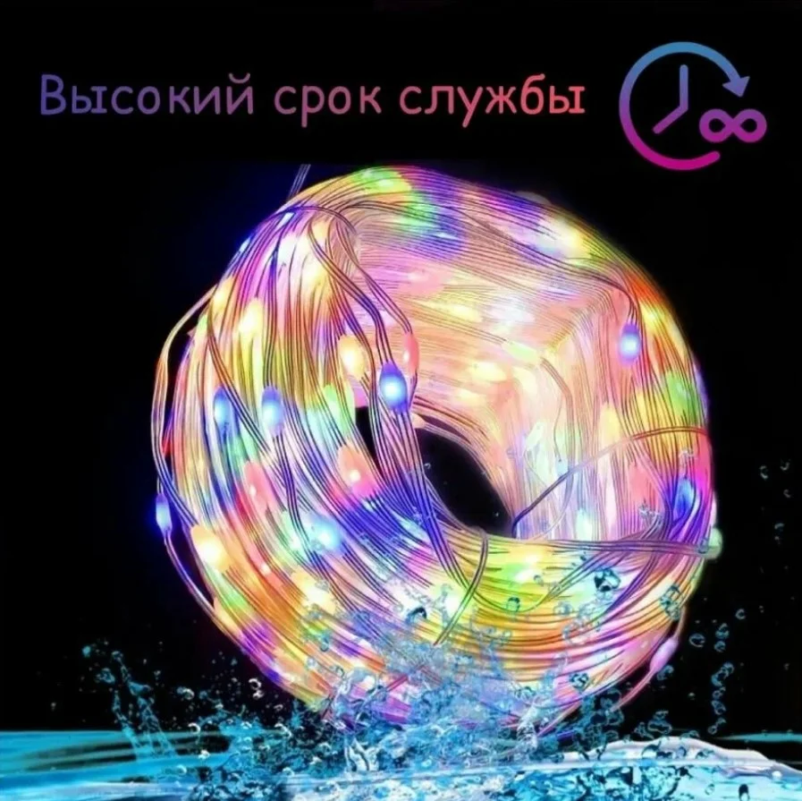 Разноцветный гирлянда RGB 10 метров, Светодиодная лента с пультом, гирлянда 10 метров с USB и Bluetooth