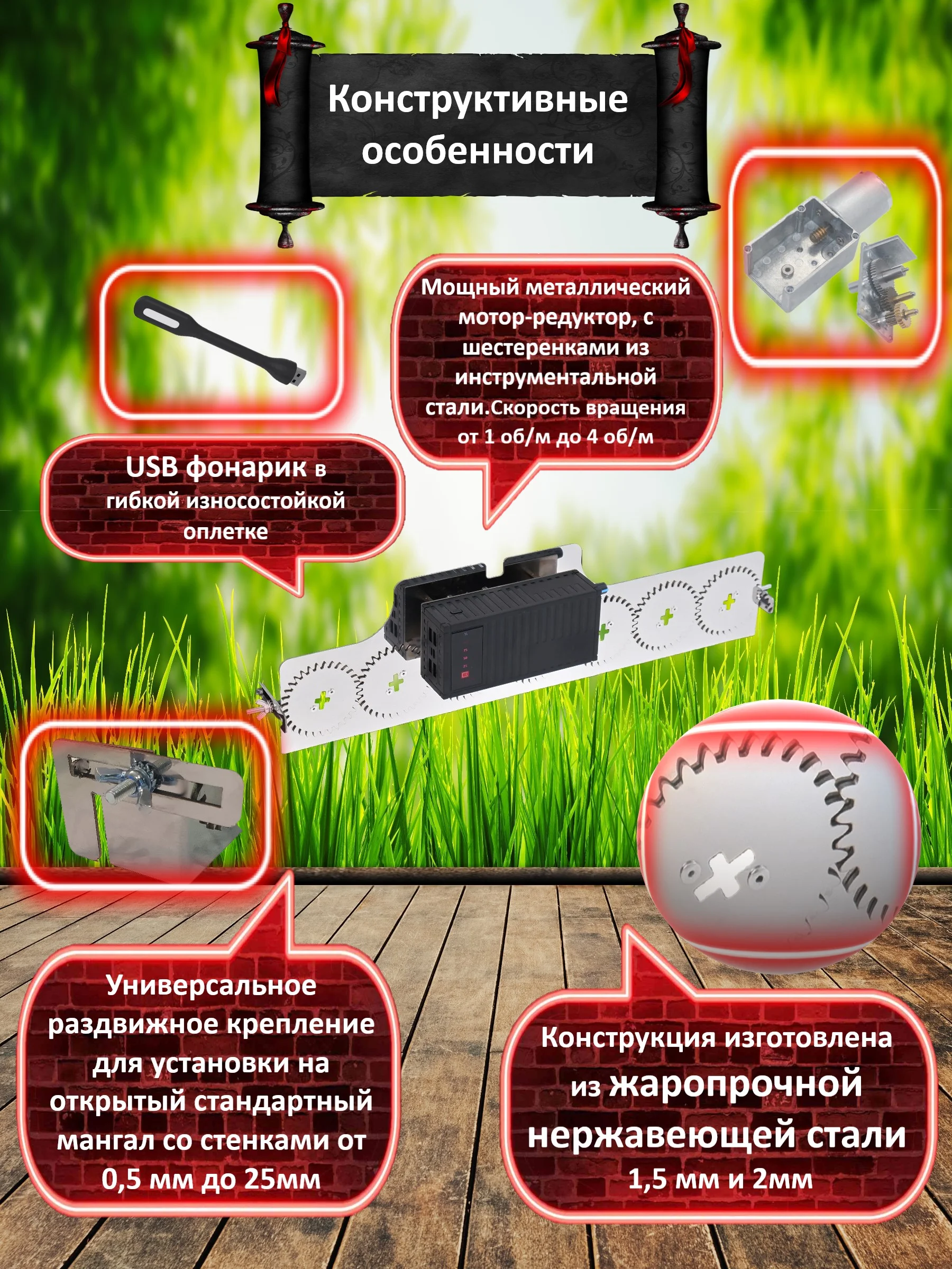 Электровертел со встроенным аккумулятором Пикник