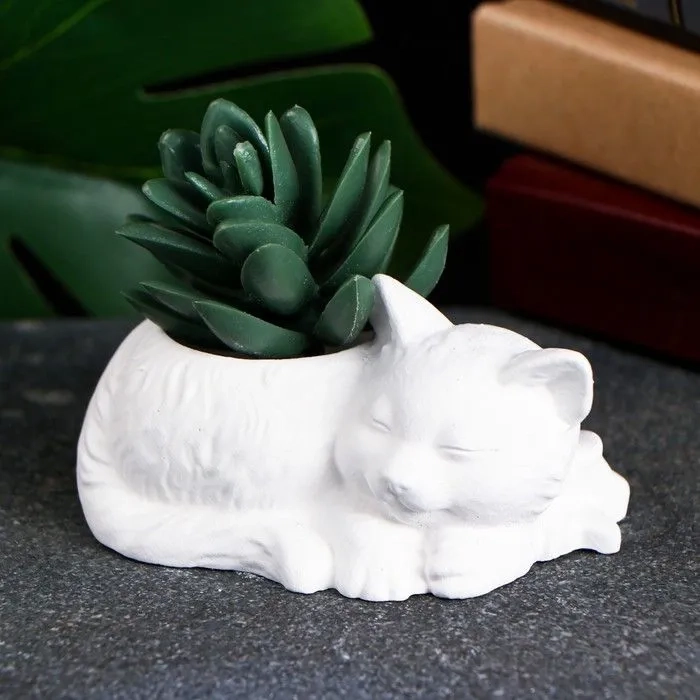Кашпо,подсвечник из гипса "Кошка", 6x10x7 см