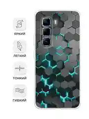 Бирюзовый чехол на Infinix Hot 50 Pro / Инфиникс Хот 50 Про прозрачный, с принтом, защита камеры