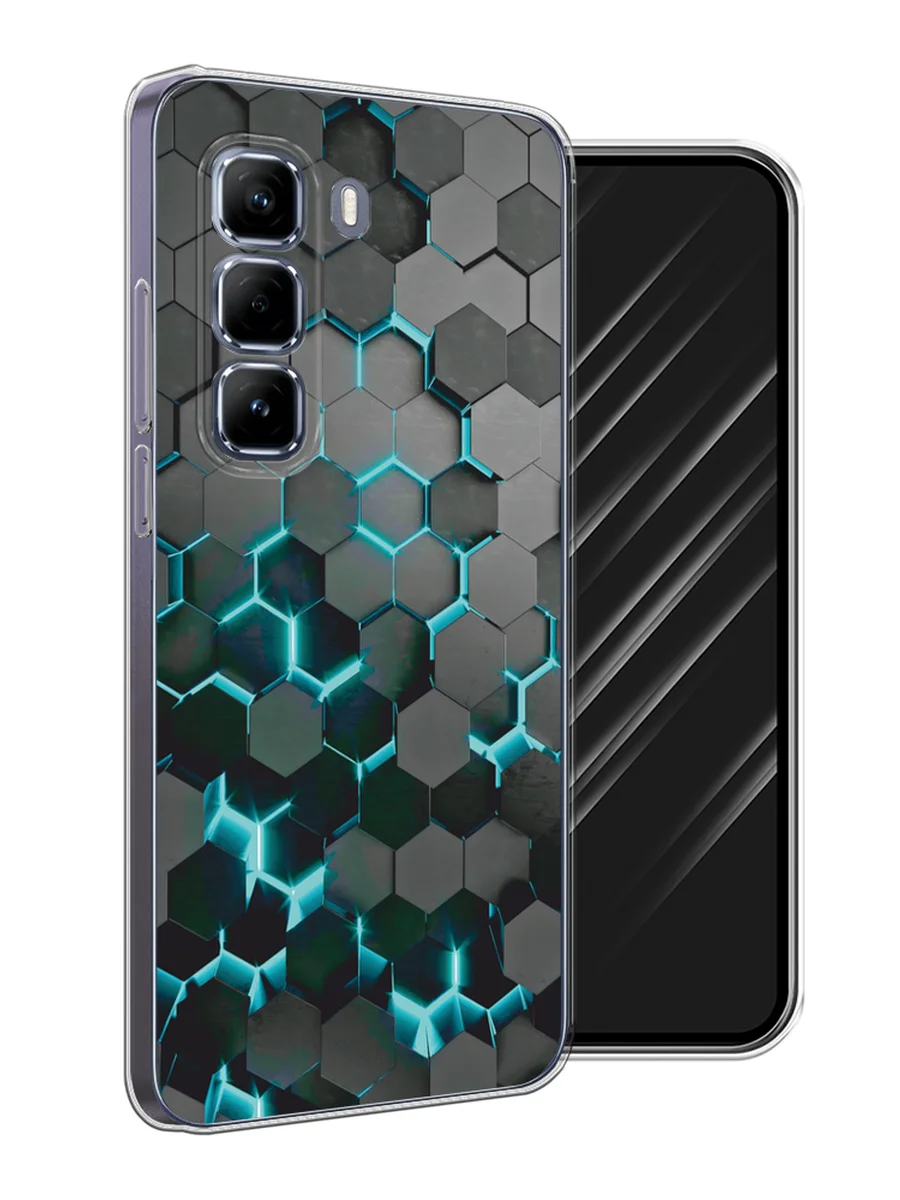 Бирюзовый чехол на Infinix Hot 50 Pro / Инфиникс Хот 50 Про прозрачный, с принтом, защита камеры