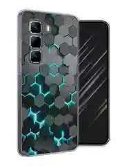 Бирюзовый чехол на Infinix Hot 50 Pro / Инфиникс Хот 50 Про прозрачный, с принтом, защита камеры