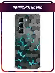 Бирюзовый чехол на Infinix Hot 50 Pro / Инфиникс Хот 50 Про прозрачный, с принтом, защита камеры