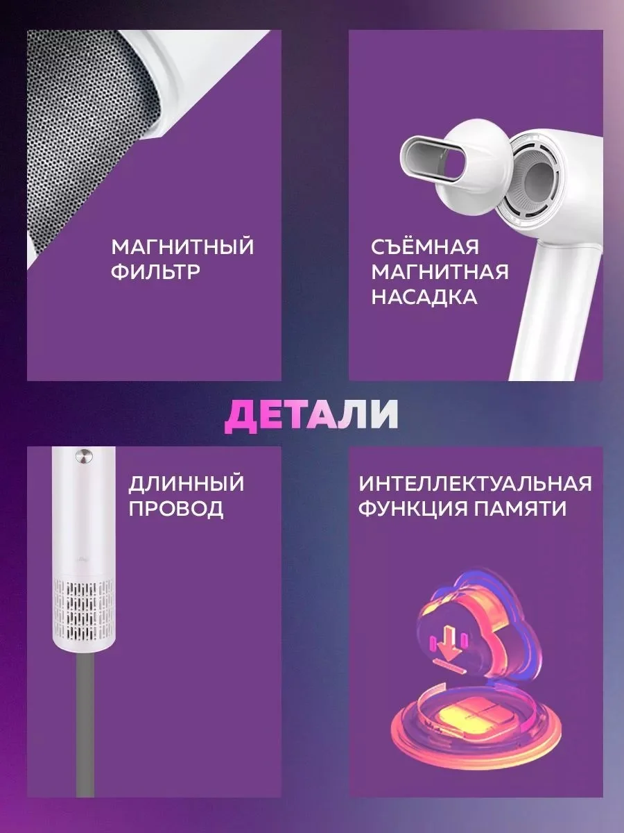 Белый фен для волос с ионизацией, с режимом для животных и детей, KaringBee HC01