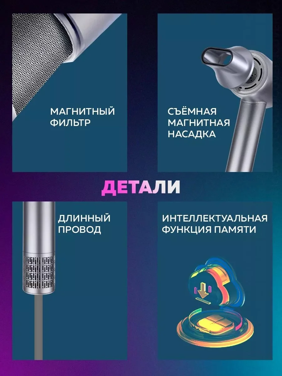 Серый фен для волос с ионизацией, с режимом для животных и детей, KaringBee HC01, Grey
