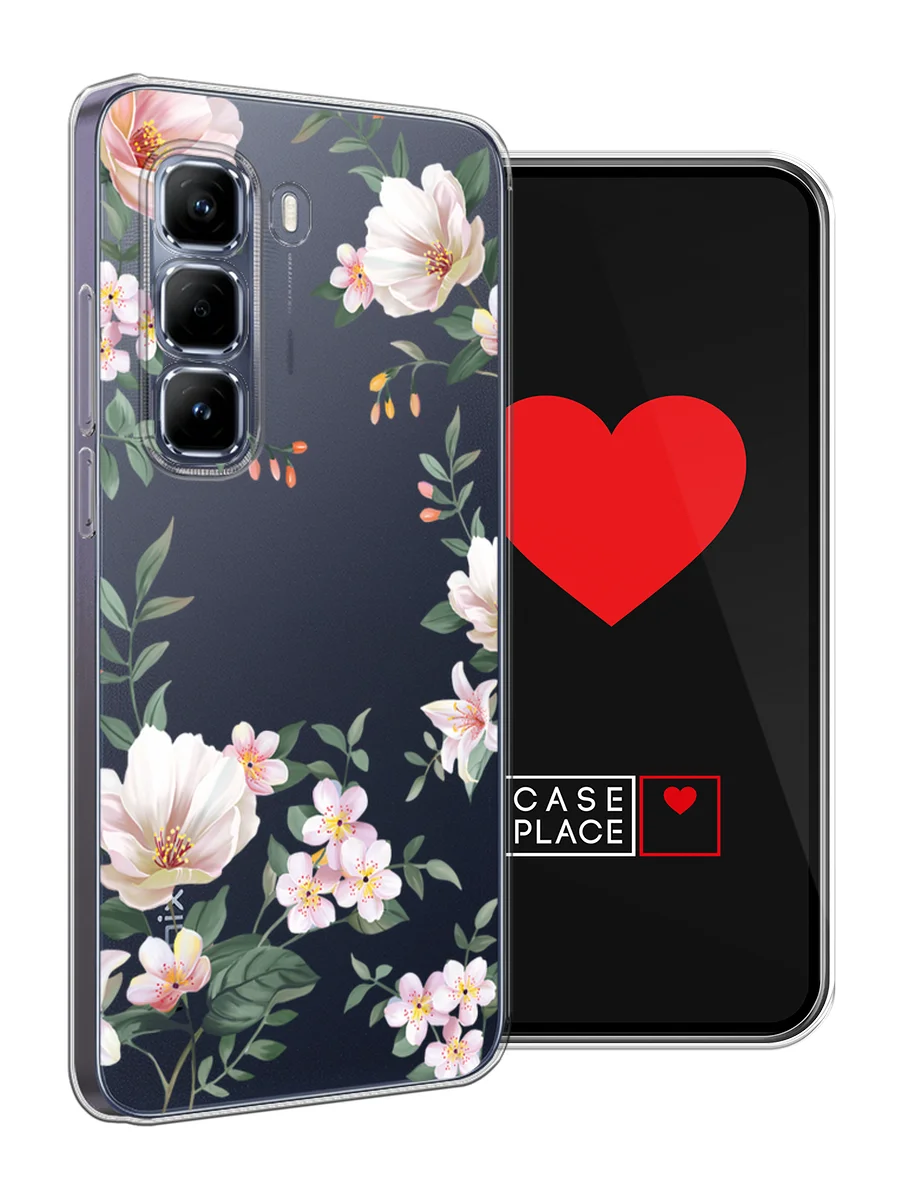Пастельно-коралловый чехол на Infinix Hot 50 Pro / Инфиникс Хот 50 Про прозрачный, с принтом, защита камеры