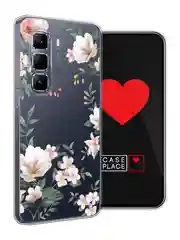 Пастельно-коралловый чехол на Infinix Hot 50 Pro / Инфиникс Хот 50 Про прозрачный, с принтом, защита камеры
