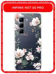 Пастельно-коралловый чехол на Infinix Hot 50 Pro / Инфиникс Хот 50 Про прозрачный, с принтом, защита камеры