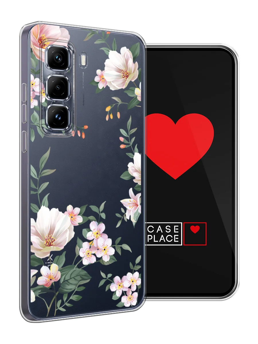 Пастельно-коралловый чехол на Infinix Hot 50 Pro Plus / Инфиникс Хот 50 Про Плюс прозрачный, с принтом