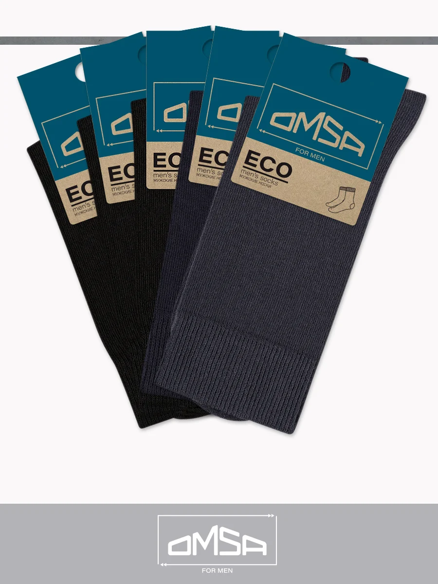 Разноцветный носки мужские OMSA ECO 401 высокие из хлопка набор 5 пар