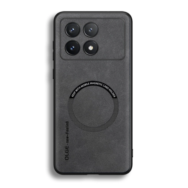 Чехол для POCO X6 pro /  POCO F5 pro кожаный с кольцом для магнитного автодержателя