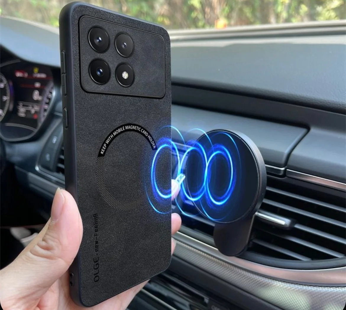 Чехол для POCO X6 pro /  POCO F5 pro кожаный с кольцом для магнитного автодержателя