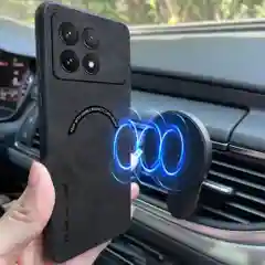 Чехол для POCO X6 pro /  POCO F5 pro кожаный с кольцом для магнитного автодержателя