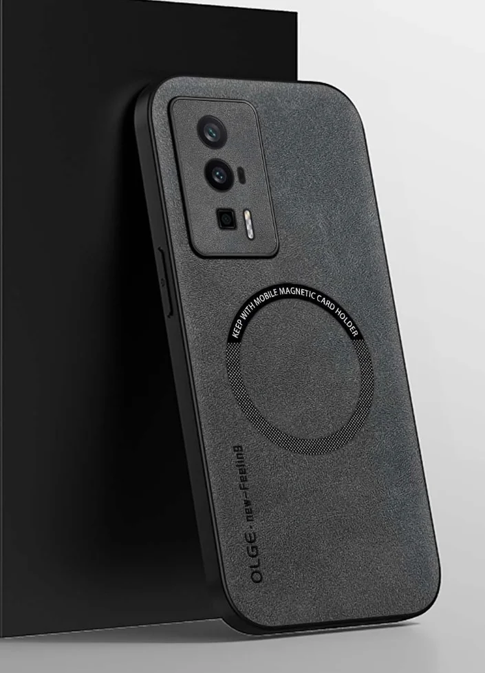 Чехол для POCO X6 pro /  POCO F5 pro кожаный с кольцом для магнитного автодержателя