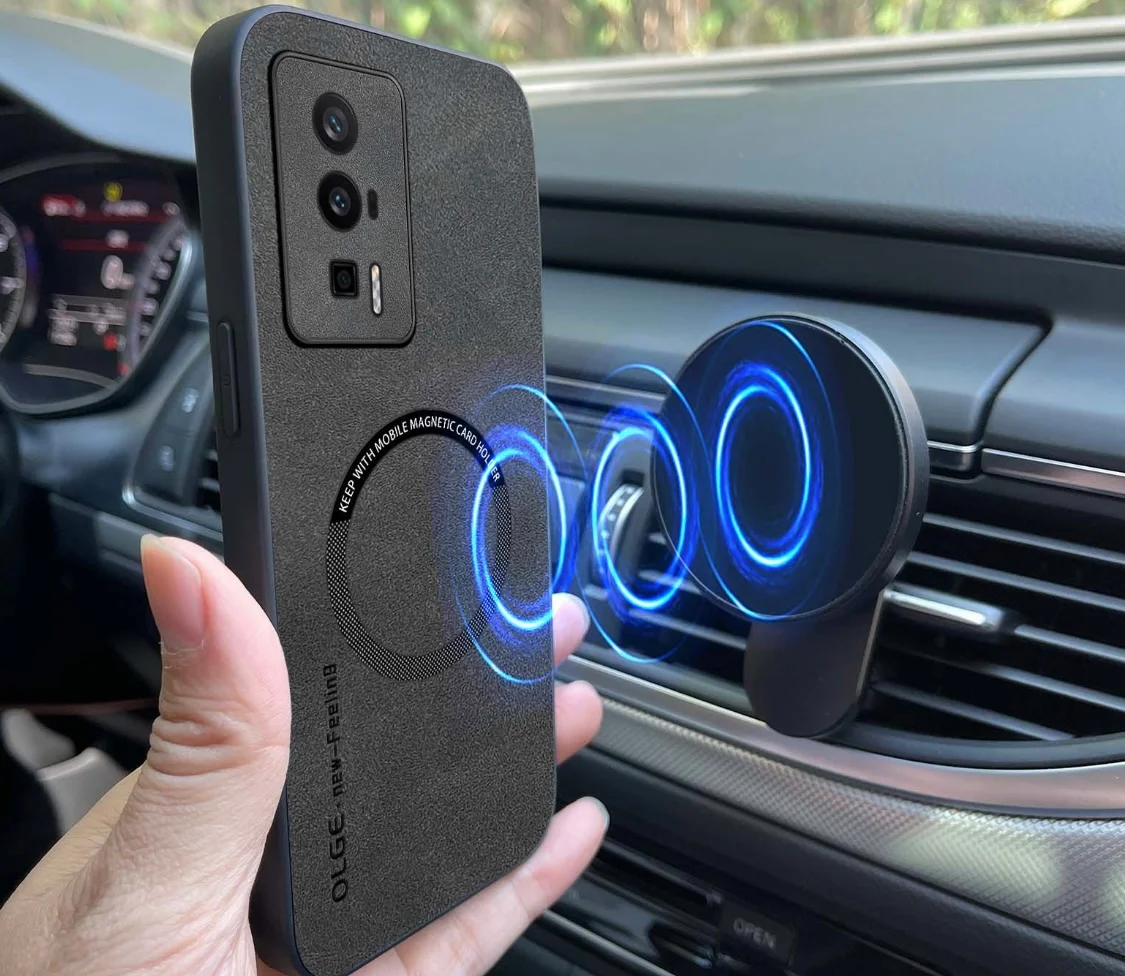 Чехол для POCO X6 pro /  POCO F5 pro кожаный с кольцом для магнитного автодержателя