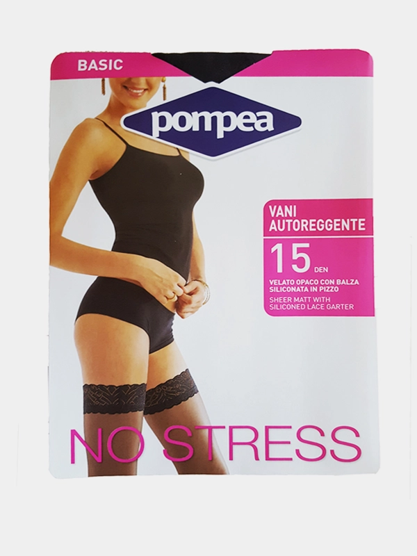 Капроновые белые чулки с ажурной резинкой Pompea Vani no stress свадебные