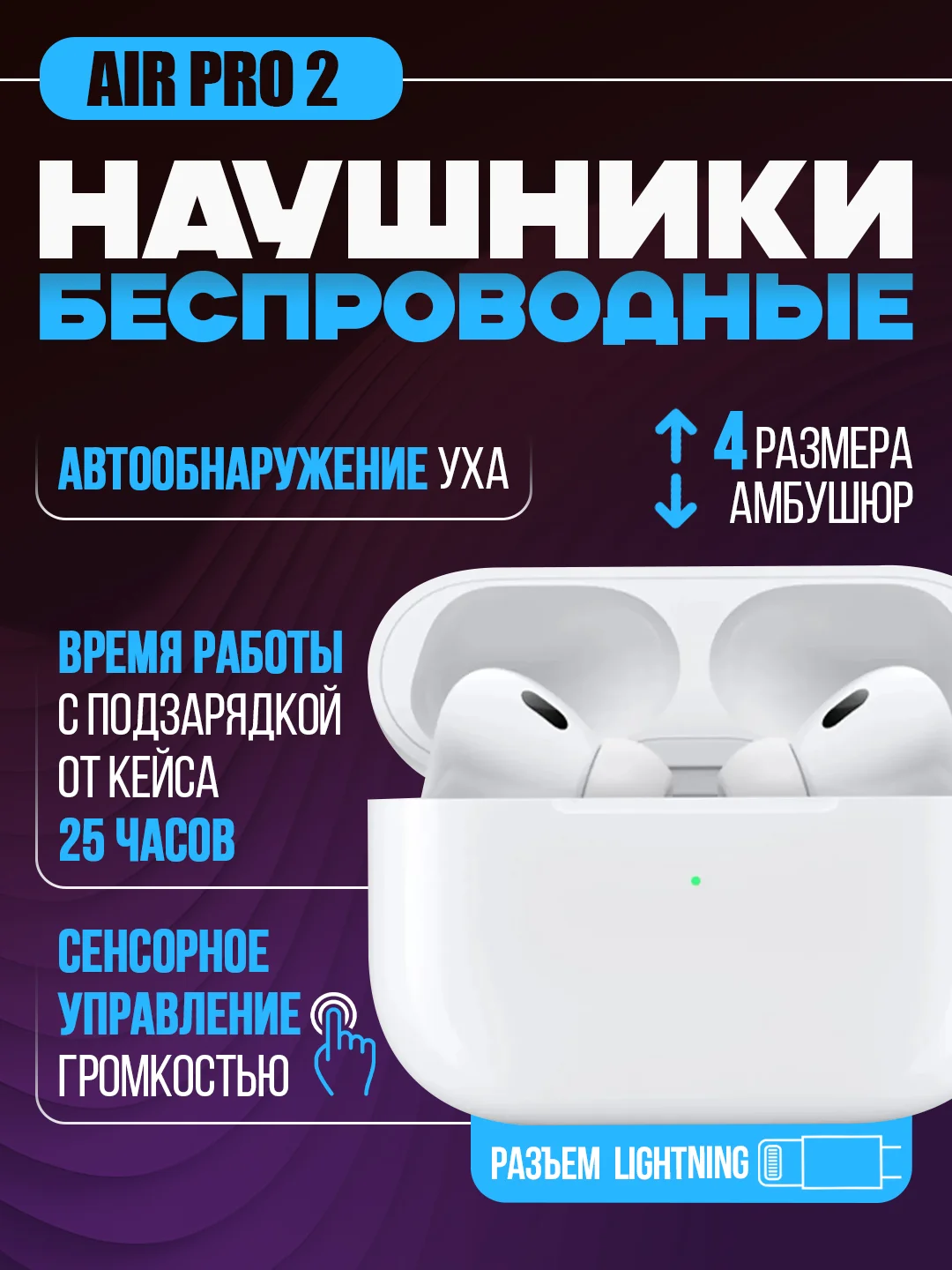 Беспроводные наушники Air Pro 2 поколения, с пассивным шумоподавлением
