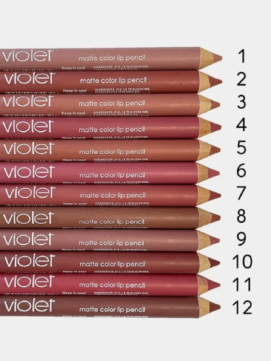 Карандаш-помада  для губ Violet waterproof lipstick, с точилкой, 12 номеров на выбор
