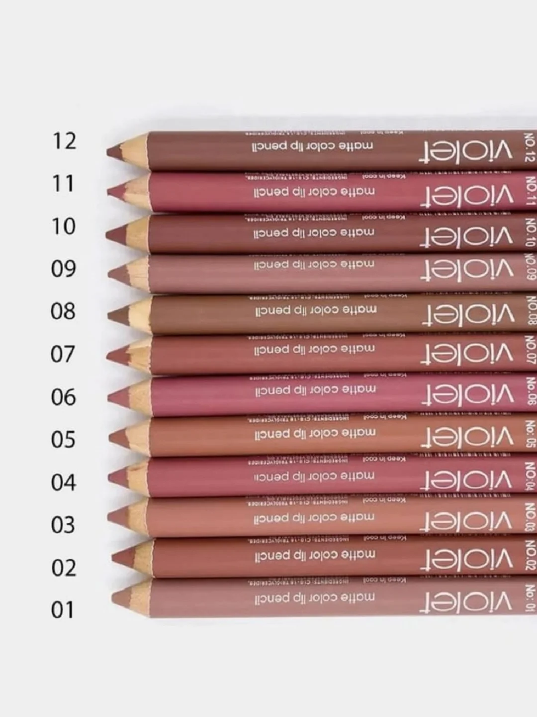 Карандаш-помада для губ Violet waterproof lipstick, с точилкой, 12 номеров на выбор