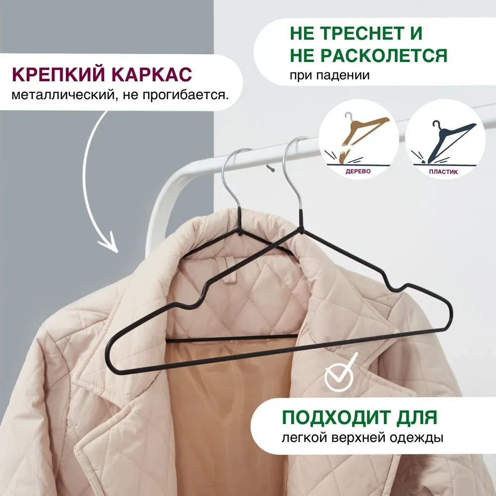 Вешалки-плечики для одежды металлические, антискользящие, взрослые набор