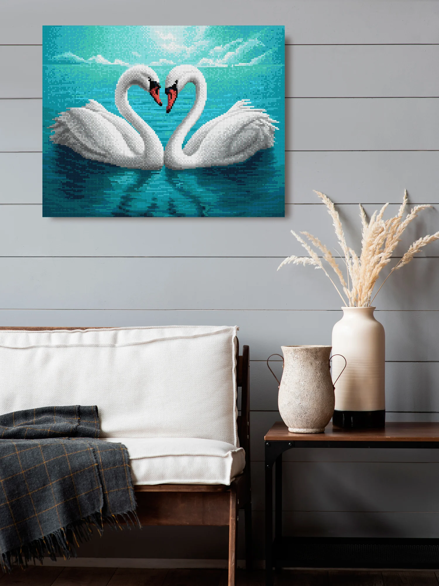 Лебеди алмазная мозаика на подрамнике 40 х 50 "Art on Canvas"