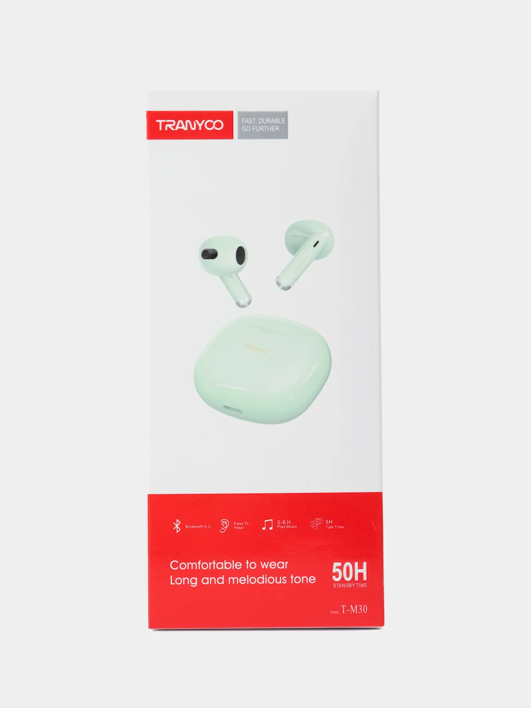 Бирюзовый наушники беспроводные TRANYOO Wireless Stereo Earphone TWS, T-M30 "вкладыши"