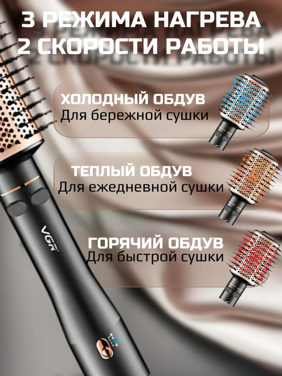 Угольный фен для волос, стайлер, фен-щетка, мультистайлер, брашинг для волос с вращением, 1200 Вт