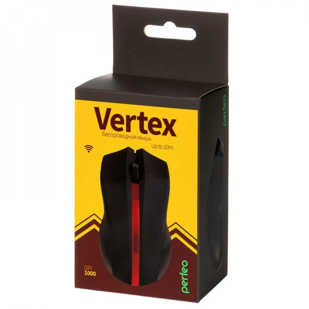 Красный мышь беспроводная Perfeo "VERTEX" DPI 1000, USB,
