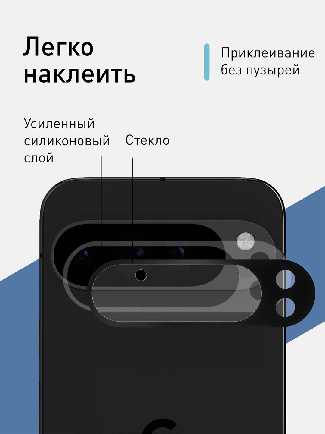 Черный стекло на камеру для Google Pixel 9 Pro XL защитное ROSCO прозрачное закаленное с рамкой