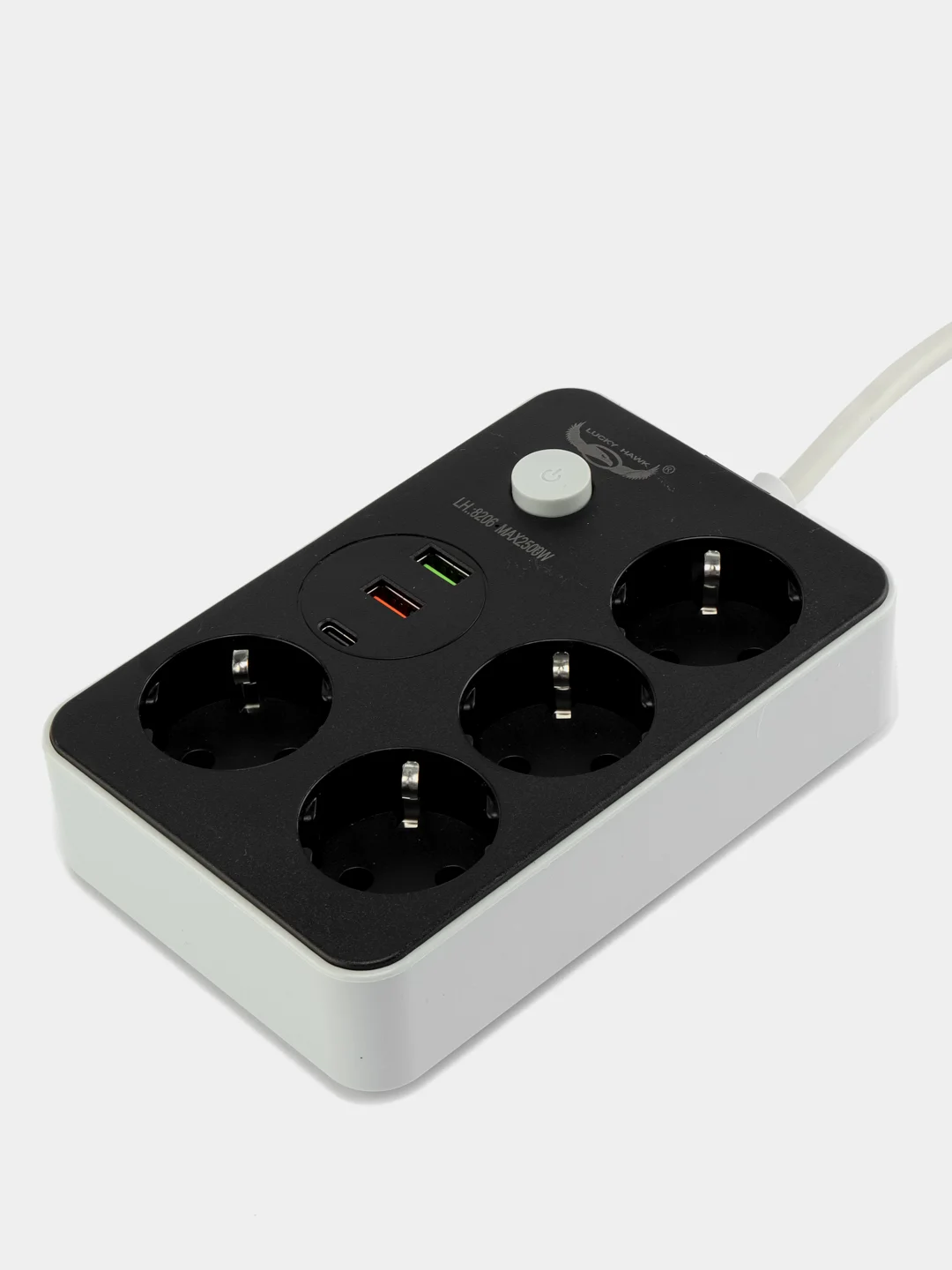 Белый сетевой фильтр-удлинитель с USB портами, кнопкой выключения