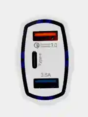 Белый автомобильное зарядное устройство в прикуриватель с USB с быстрой зарядкой, с кабелем, АЗУ