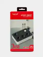Белый сетевой фильтр-удлинитель с USB портами, кнопкой выключения