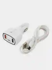 Белый автомобильное зарядное устройство в прикуриватель с USB с быстрой зарядкой, с кабелем, АЗУ