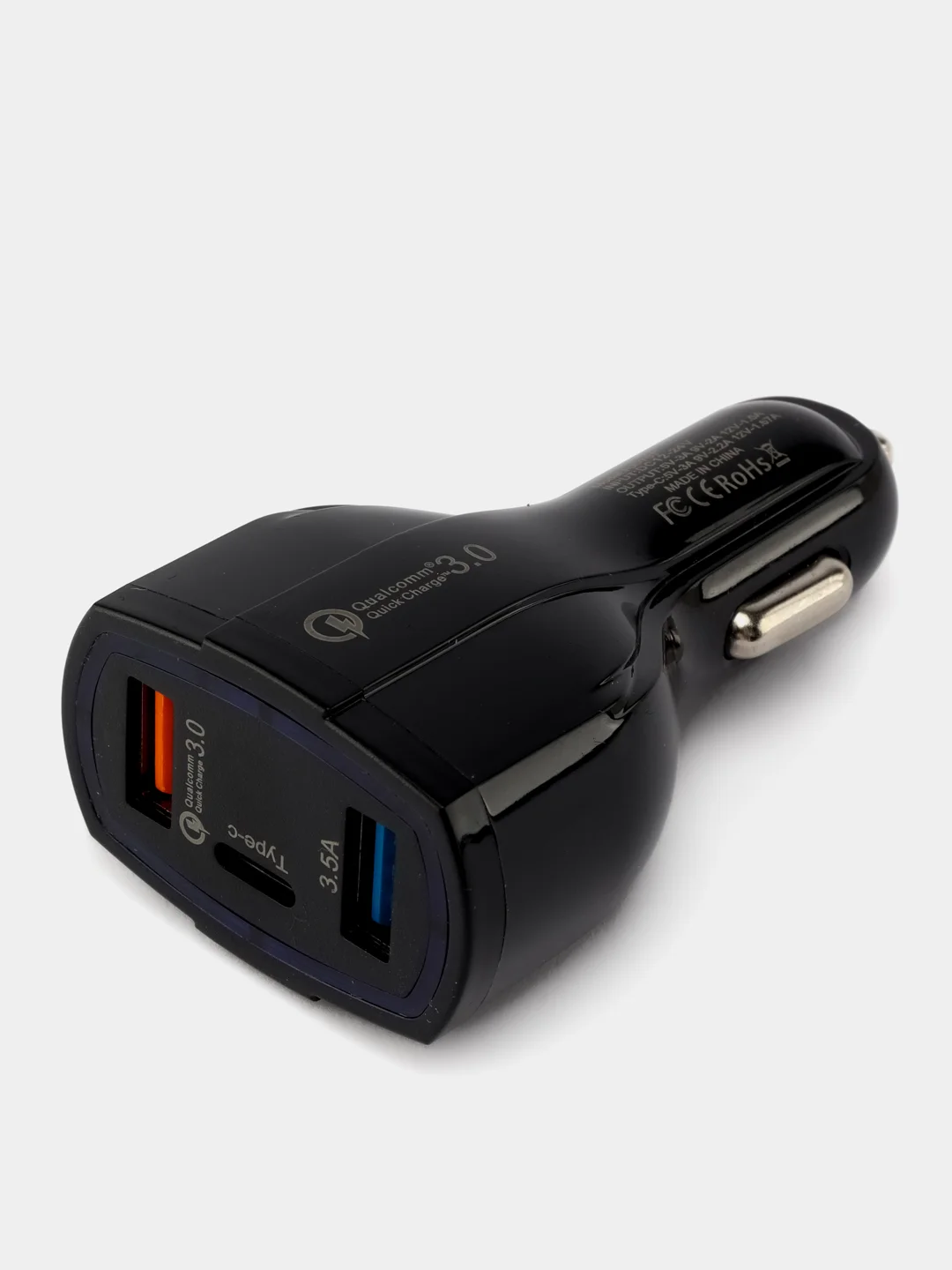 Черный автомобильное зарядное устройство в прикуриватель с USB с быстрой зарядкой, с кабелем, АЗУ