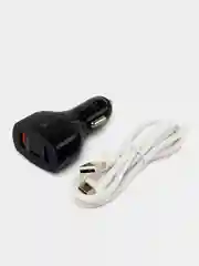 Черный автомобильное зарядное устройство в прикуриватель с USB с быстрой зарядкой, с кабелем, АЗУ