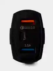 Черный автомобильное зарядное устройство в прикуриватель с USB с быстрой зарядкой, с кабелем, АЗУ