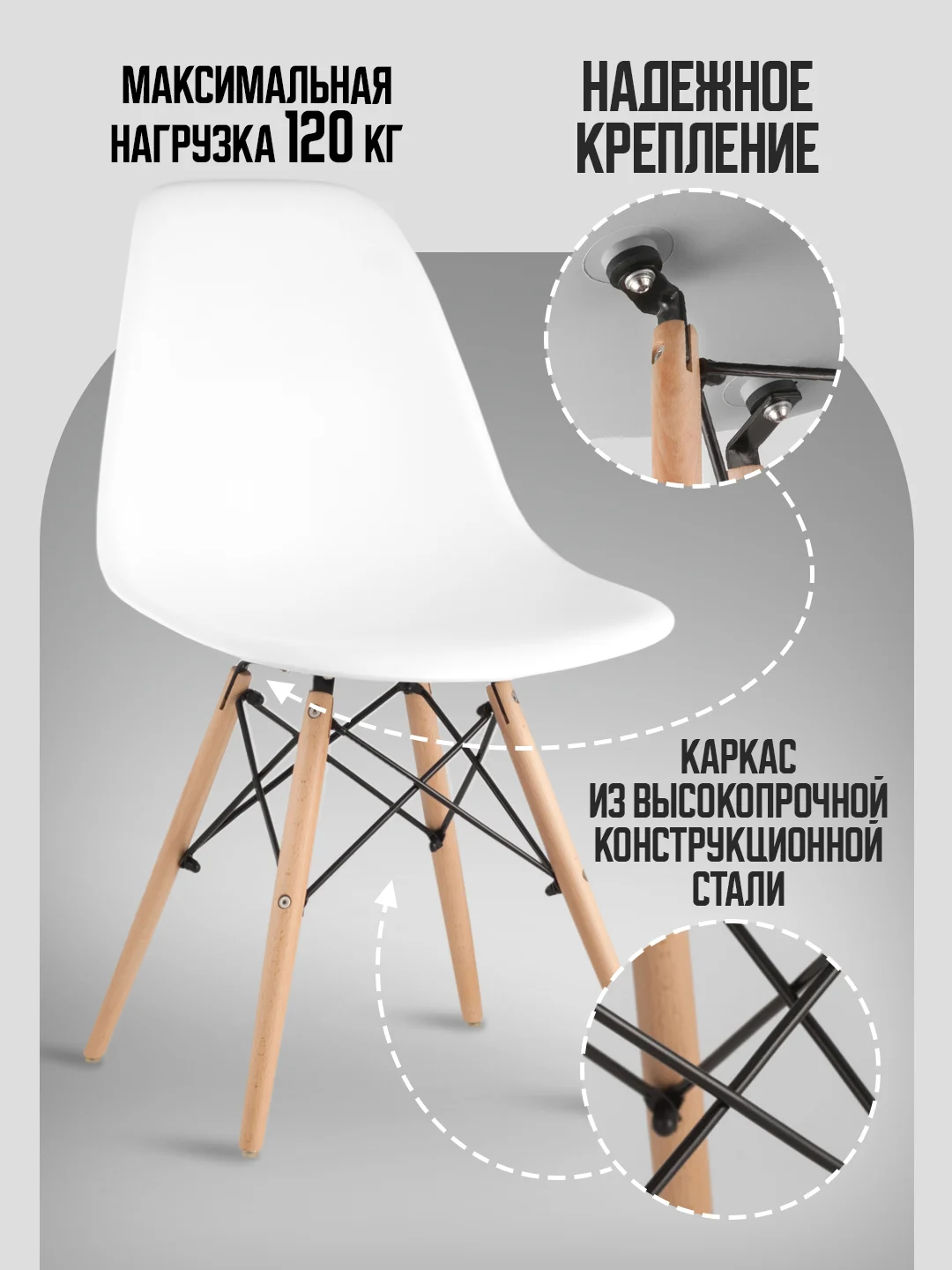 Белый стул кухонный Eames, комплект 1шт, 2шт, 4шт (белый, черный, серый)