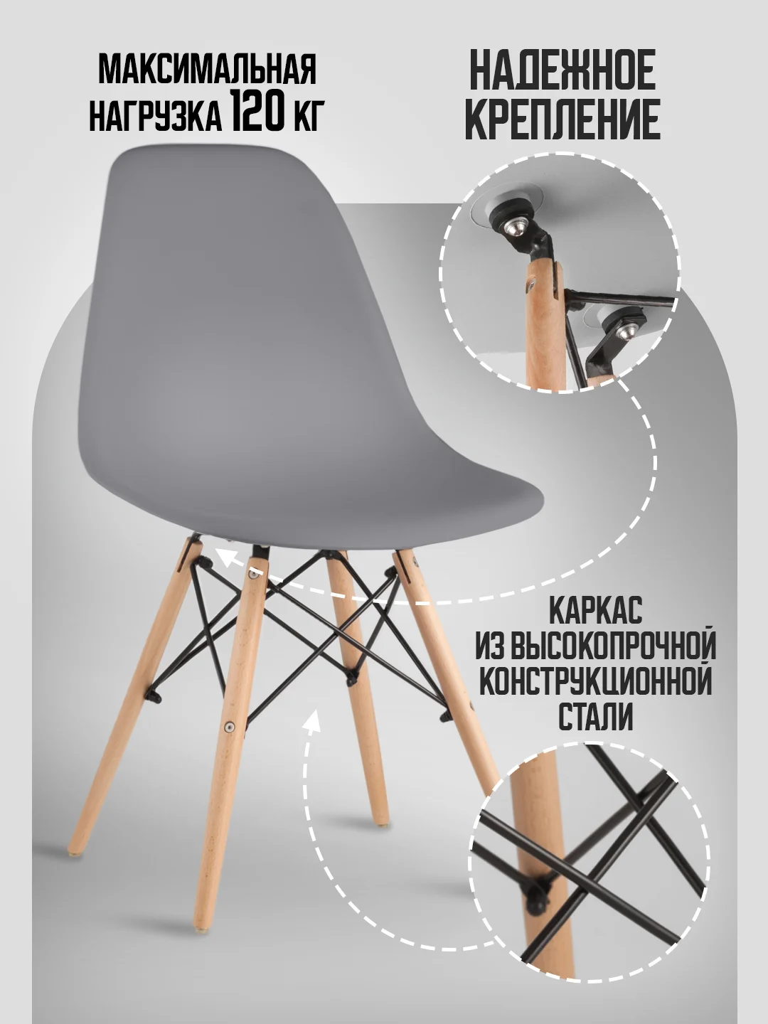 Серый стул кухонный Eames, комплект 1шт, 2шт, 4шт (белый, черный, серый)