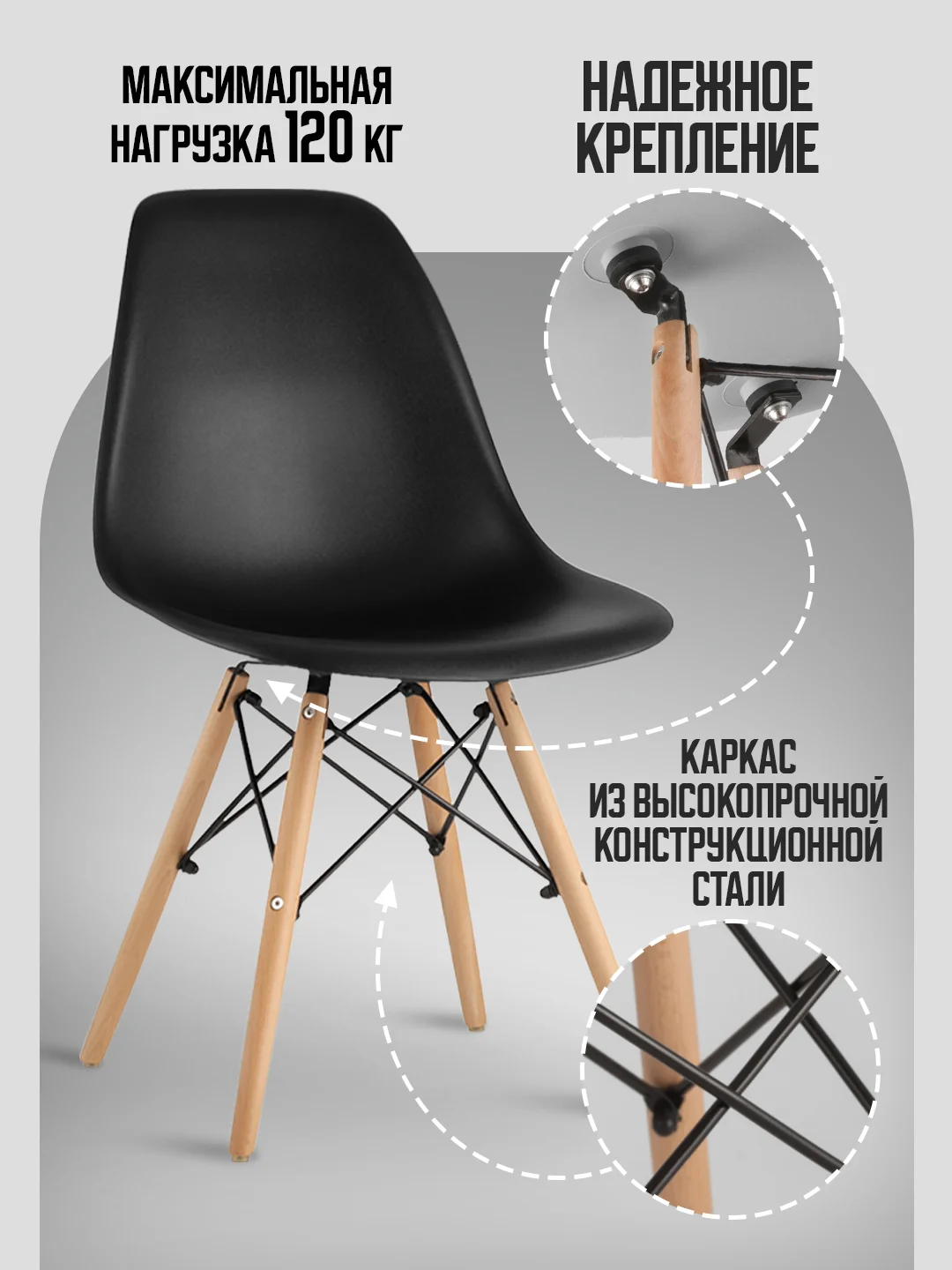 Серый стул кухонный Eames, комплект 1шт, 2шт, 4шт (белый, черный, серый)