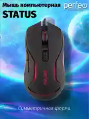 Мышь оптическая Perfeo "STATUS", 6 кнопок, USB, чёрная, GAME DESIGN, 4 цвета подсветка