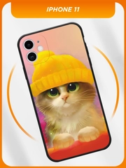 Силиконовый чехол на iPhone 11 / Айфон 11 черный, с принтом, защита камеры
