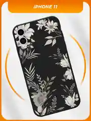 Кремовый силиконовый чехол на iPhone 11 / Айфон 11 черный, с принтом, защита камеры