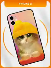 Желтый силиконовый чехол на iPhone 11 / Айфон 11 черный, с принтом, защита камеры