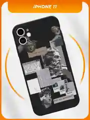 Тёмно-серый силиконовый чехол на iPhone 11 / Айфон 11 черный, с принтом, защита камеры