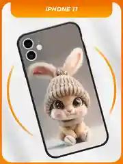 Бежевый силиконовый чехол на iPhone 11 / Айфон 11 черный, с принтом, защита камеры